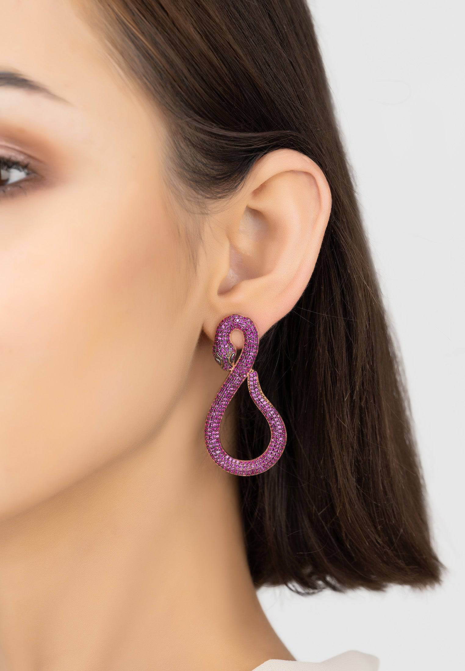 Rosegold Ruby Asp Snake Drop Earrings: Animal-Inspired Chic Jewelry - Jewelry & Watches - Bijou Her -  -  - 
