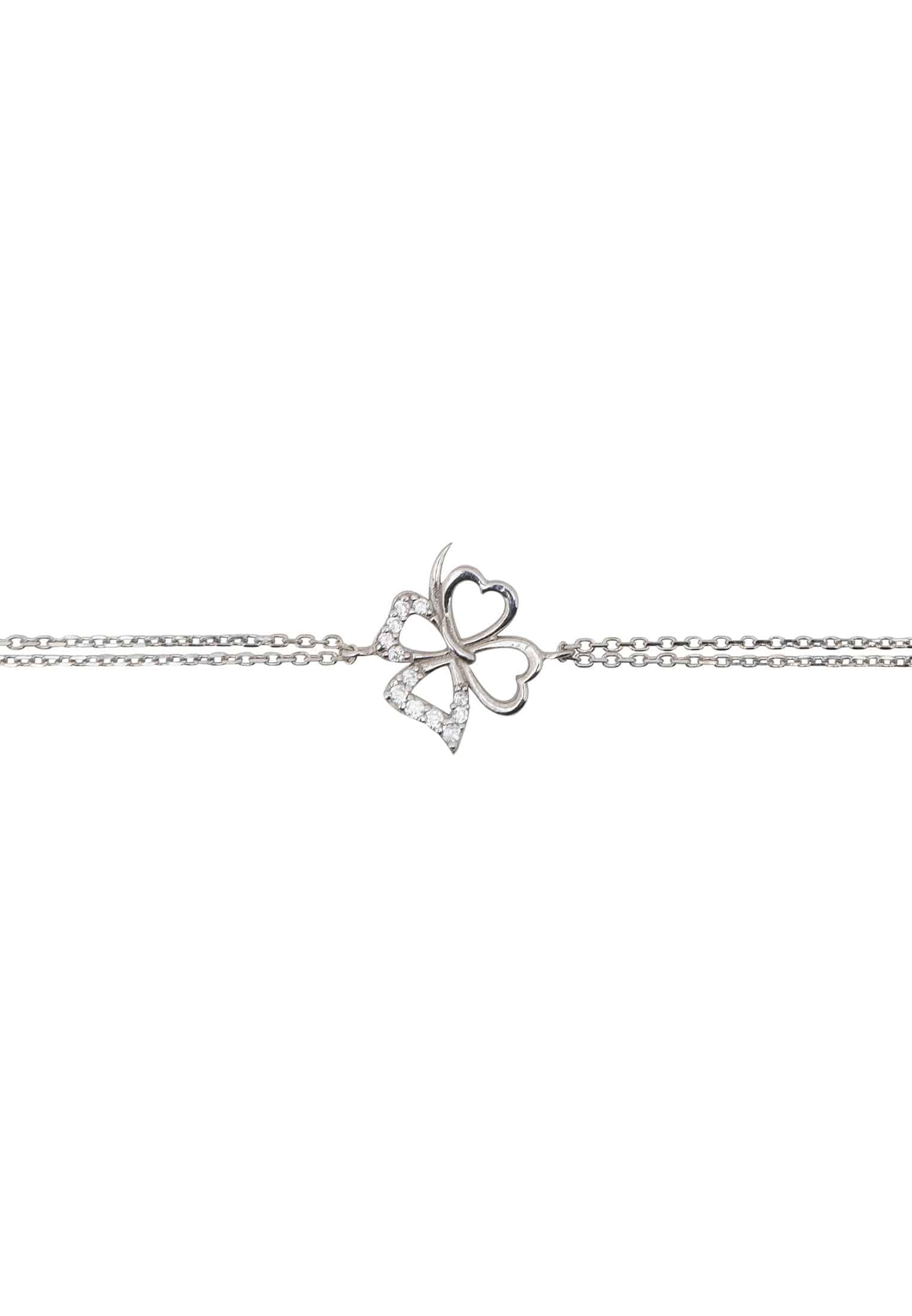 Sterling Silver Lucky Shamrock Clover Bracelet with Zirconia Accents - Jewelry & Watches - Bijou Her -  -  - 