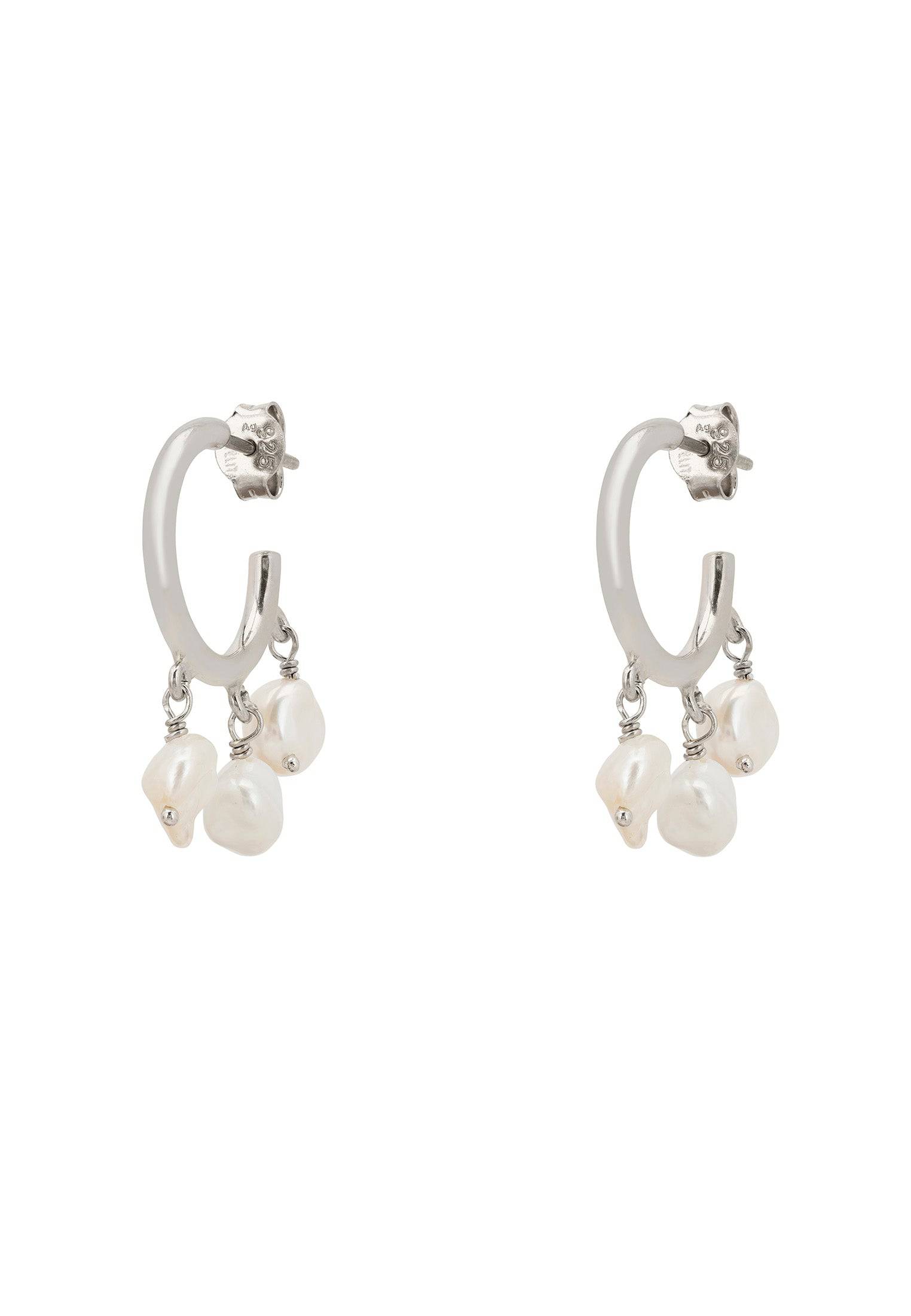 White Pearl Cluster Hoop Earrings in Sterling Silver - Elegant and Versatile Jewelry for Weddings and Gifts - Jewelry & Watches - Bijou Her -  -  - 