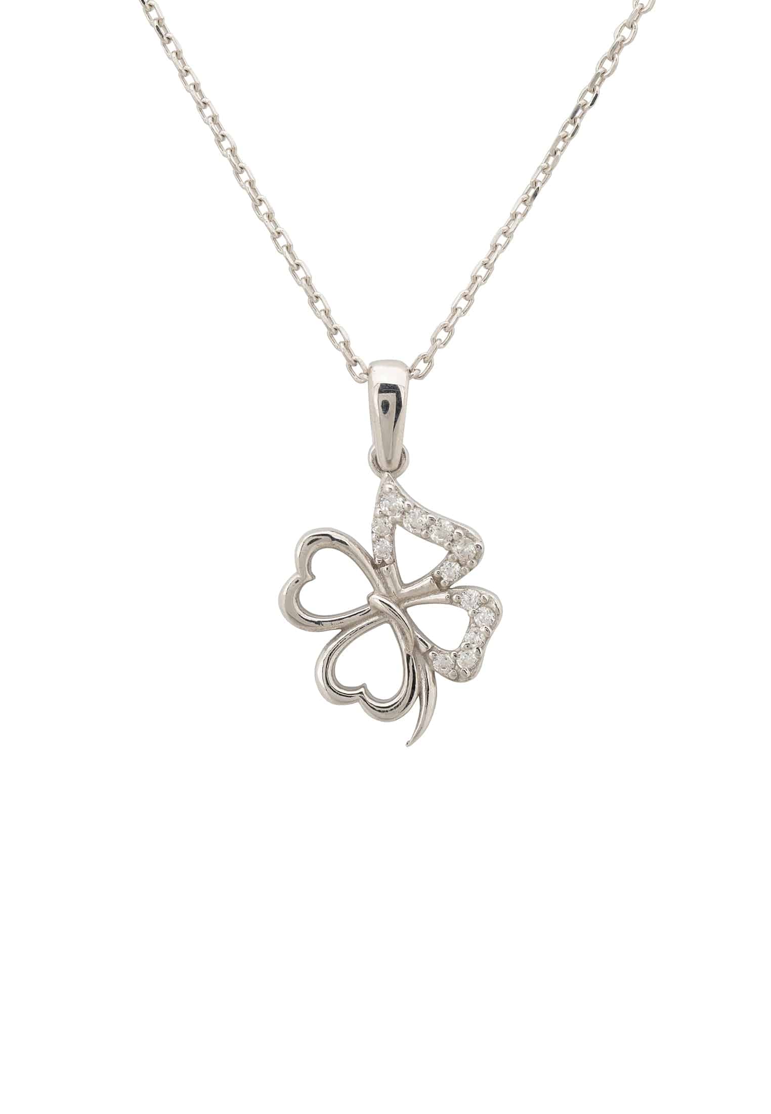 Sterling Silver Lucky Shamrock Clover Necklace with White Zirconia - Handcrafted Talisman Jewelry - Jewelry & Watches - Bijou Her -  -  - 