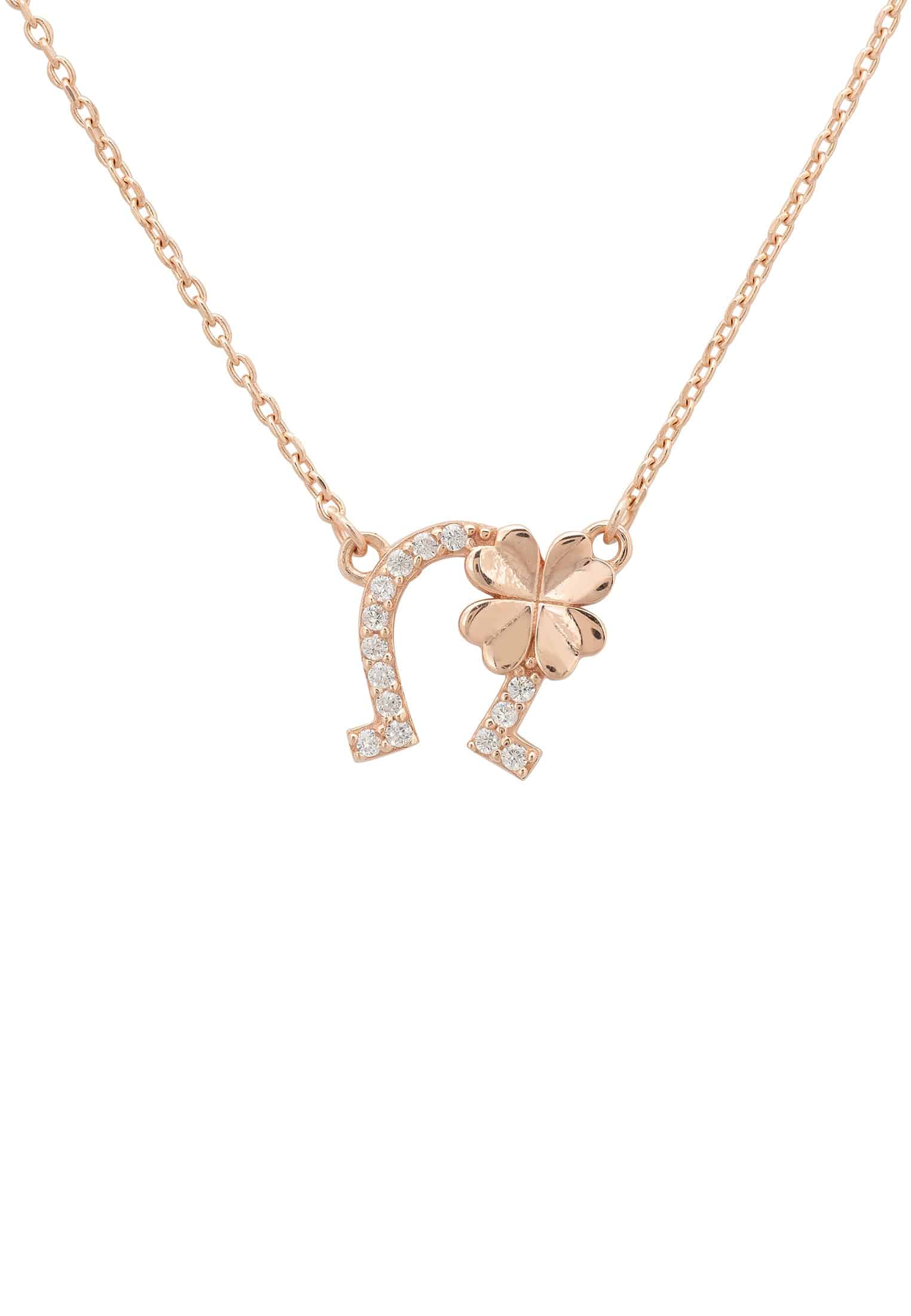 Rosegold Horseshoe and Shamrock Necklace with White Zirconia - Handcrafted Sterling Silver Talisman Jewelry - Jewelry & Watches - Bijou Her -  -  - 