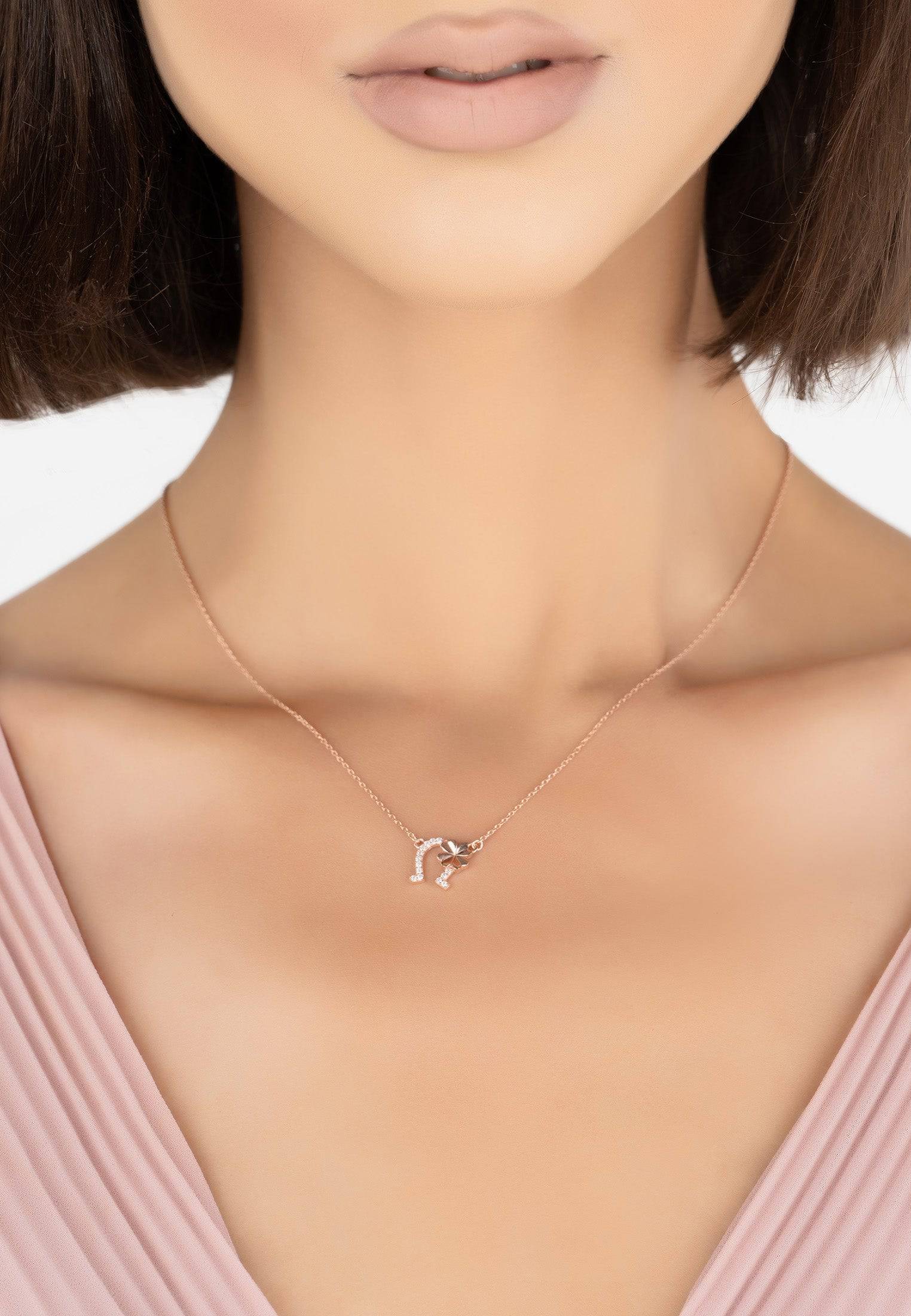 Rosegold Horseshoe and Shamrock Necklace with White Zirconia - Handcrafted Sterling Silver Talisman Jewelry - Jewelry & Watches - Bijou Her -  -  - 