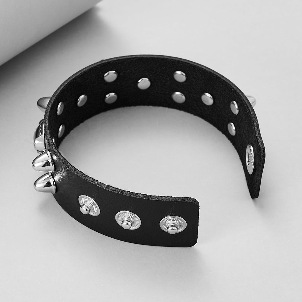 Round Rivet Gothic Bracelet Hip Hop Dark Skull Head Leather Bracelet - 4 - Bijou Her -  -  - 