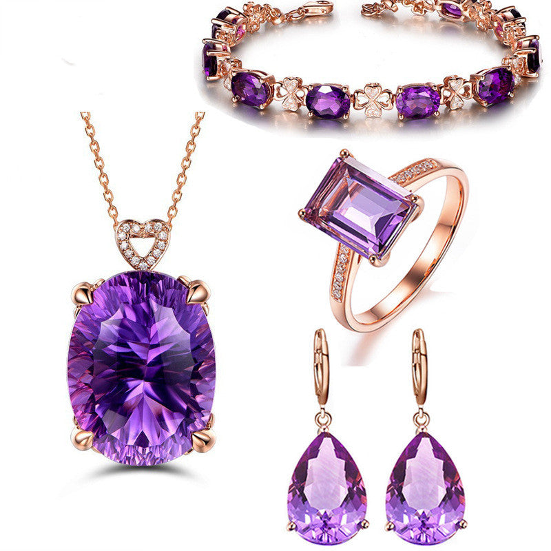 Square Amethyst Ring Jewelry Bracelet Set - 0 - Bijou Her - style -  - 