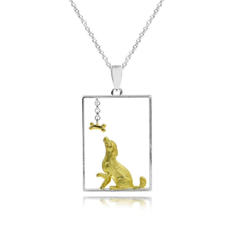 Women's Sterling Silver Pendant Cute Golden Retriever Necklace - 0 - Bijou Her -  -  - 