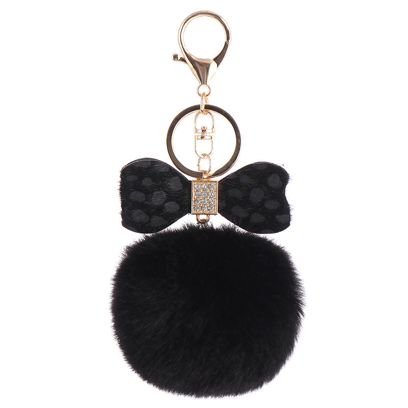 Leopard Bow Fur Ball Schoolbag Pendant Key Chain - 0 - Bijou Her - Color -  - 