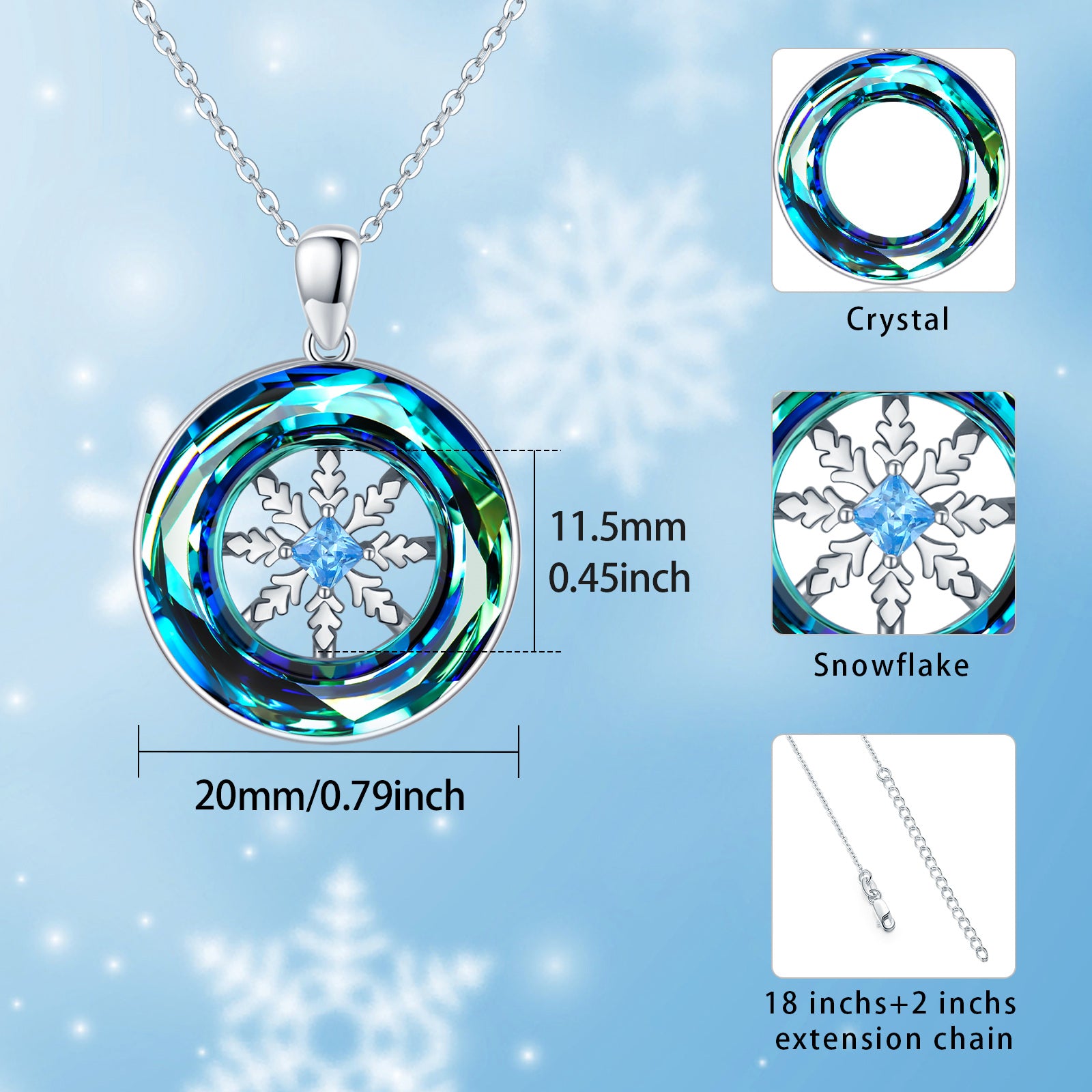 Snowflake Crystal Pendant Necklace in 925 Sterling Silver - 5 - Bijou Her -  -  - 