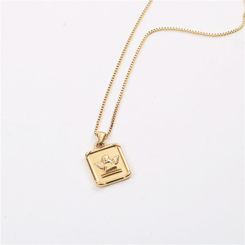 Roman Angel Invisible Wings Square Plate Necklace Female Clavicle Chain - 0 - Bijou Her -  -  - 