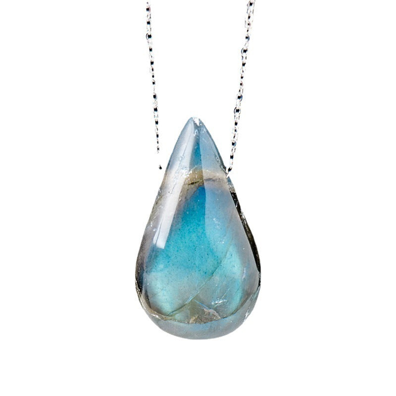 Natural Crystal Labradorite Drop Pendant Necklace - 0 - Bijou Her - Color -  - 