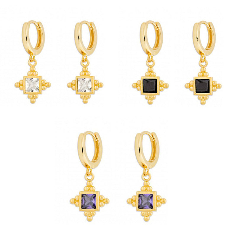 Ins Minority Design Square Beads Inlaid With Diamonds Versatile Simple Earrings - 0 - Bijou Her -  -  - 