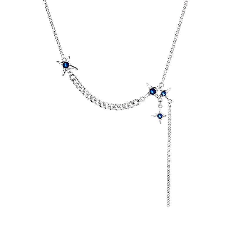 Tassel Splicing Necklace Wide Chain Klein Blue Star Chain Collarbone - 0 - Bijou Her - Color -  - 