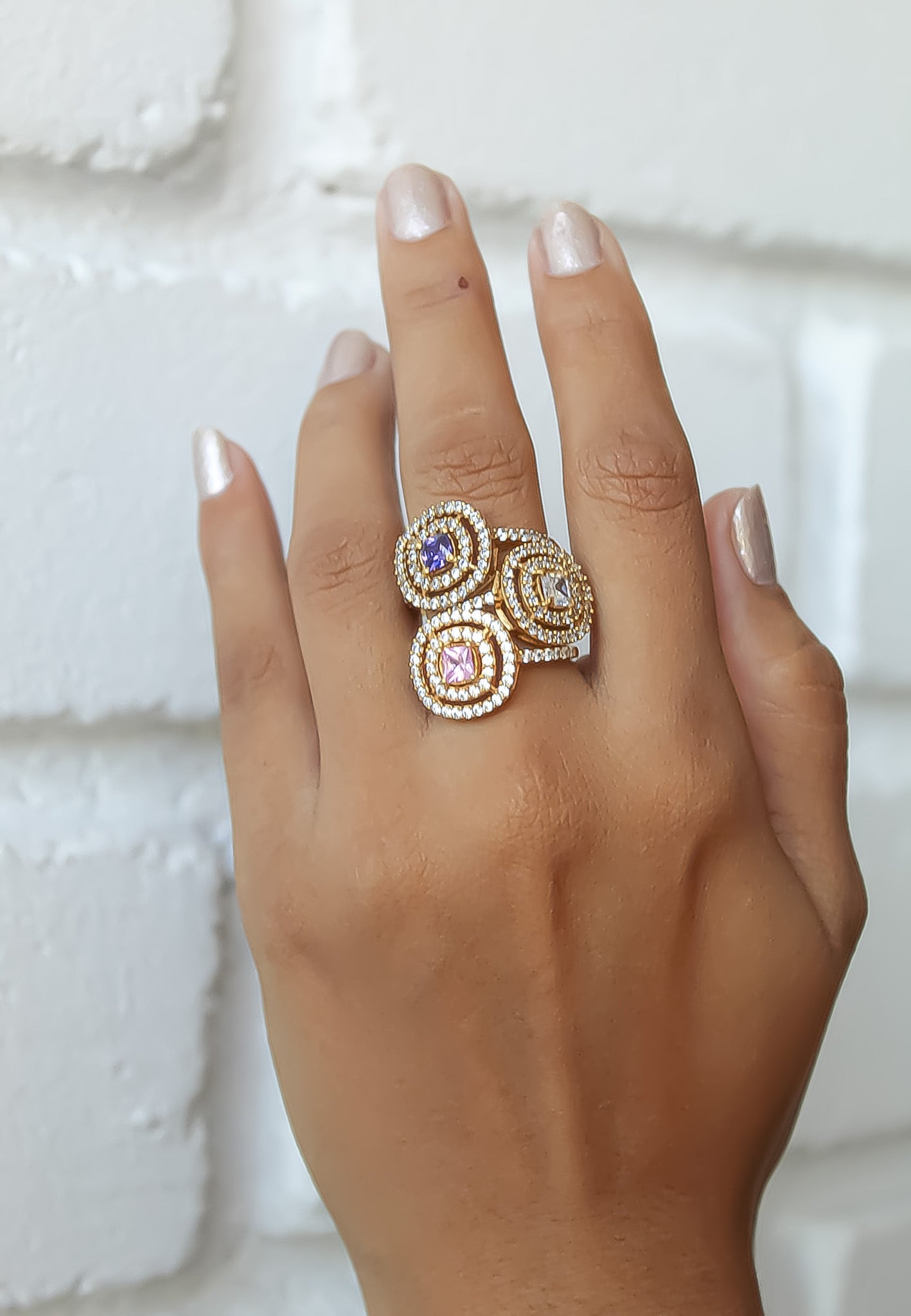 Zirconia-Embellished Golden Maldives Ring - Sustainable and Adjustable - Jewelry & Watches - Bijou Her -  -  - 