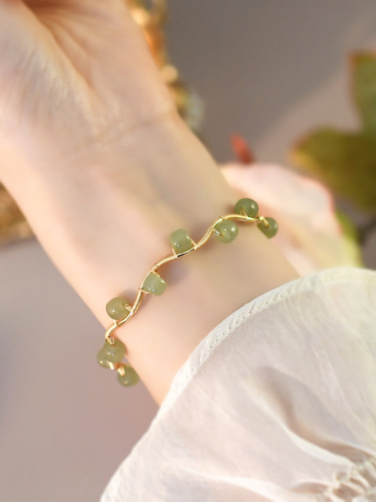 Natural Hetian Jade Bracelet Waves - 0 - Bijou Her -  -  - 