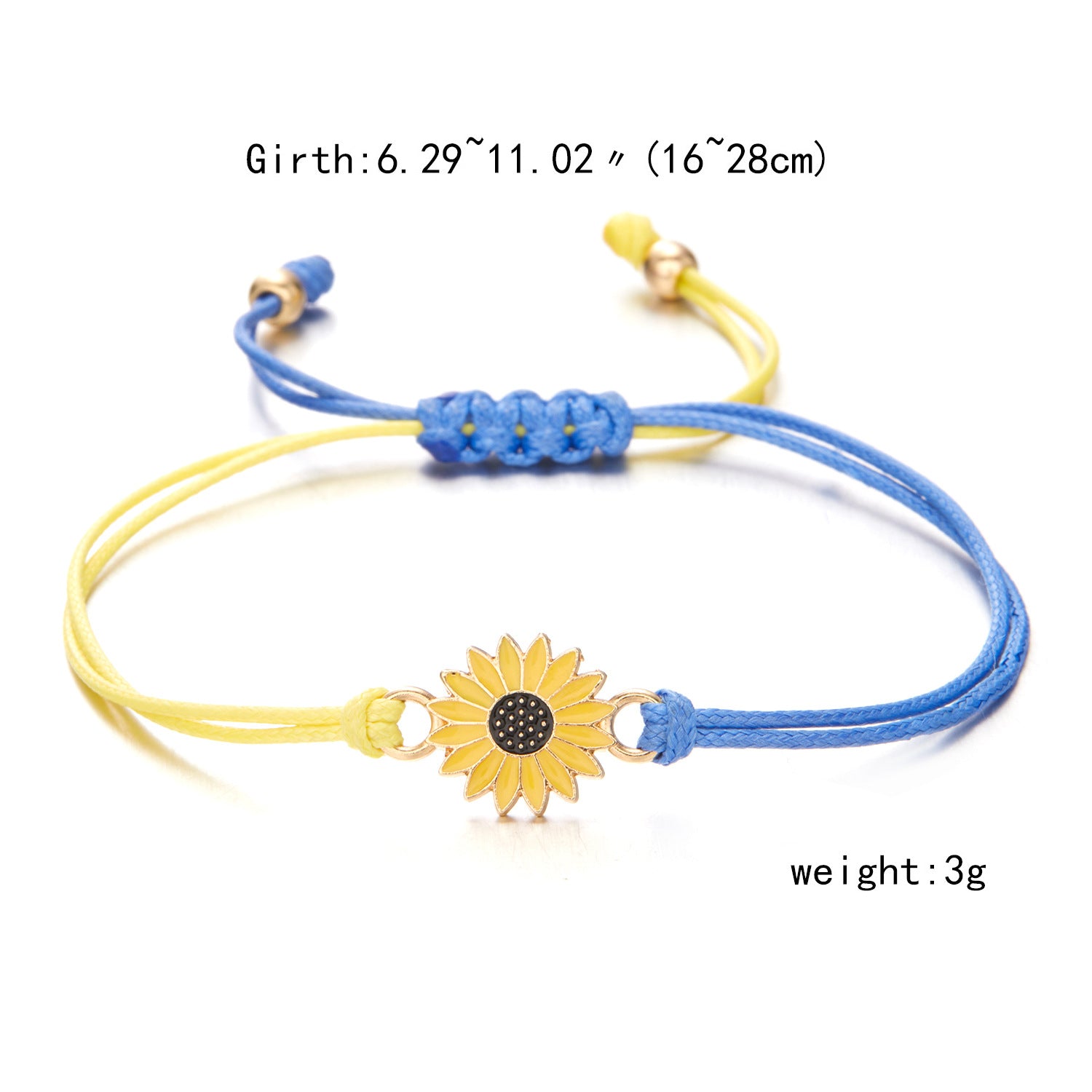 Sunflower Patchwork Color Men's And Women's Adjustable Yellow And Blue Bracelet Sunflower Braided - 0 - Bijou Her -  -  - 