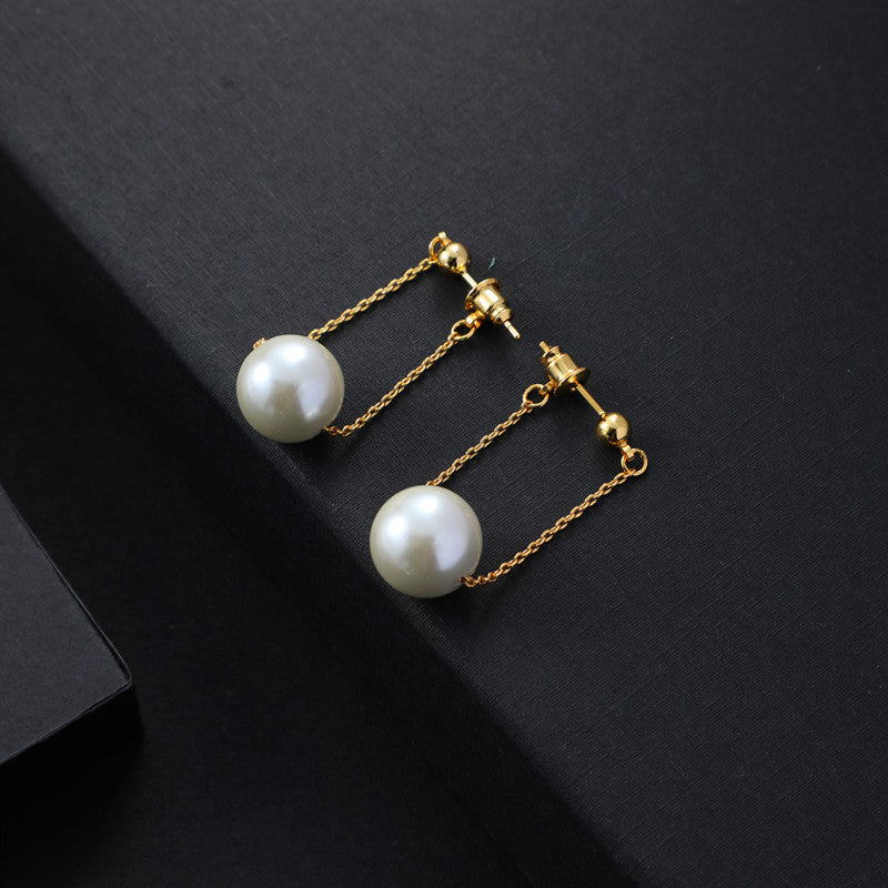 Women's Fashion Temperament Long Chain Design Pearl Earrings - 0 - Bijou Her - Color -  - 