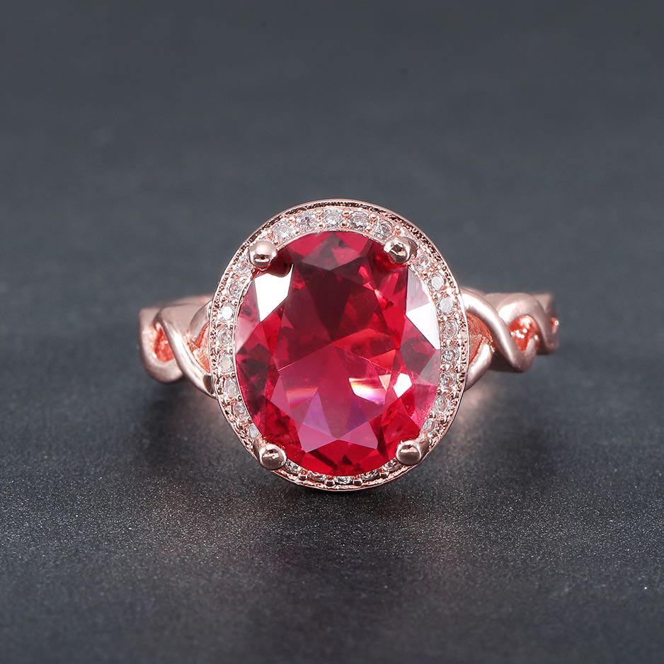 High-end Temperament Oval Simulated Red Tourmaline Gemstone Ring - 0 - Bijou Her -  -  - 