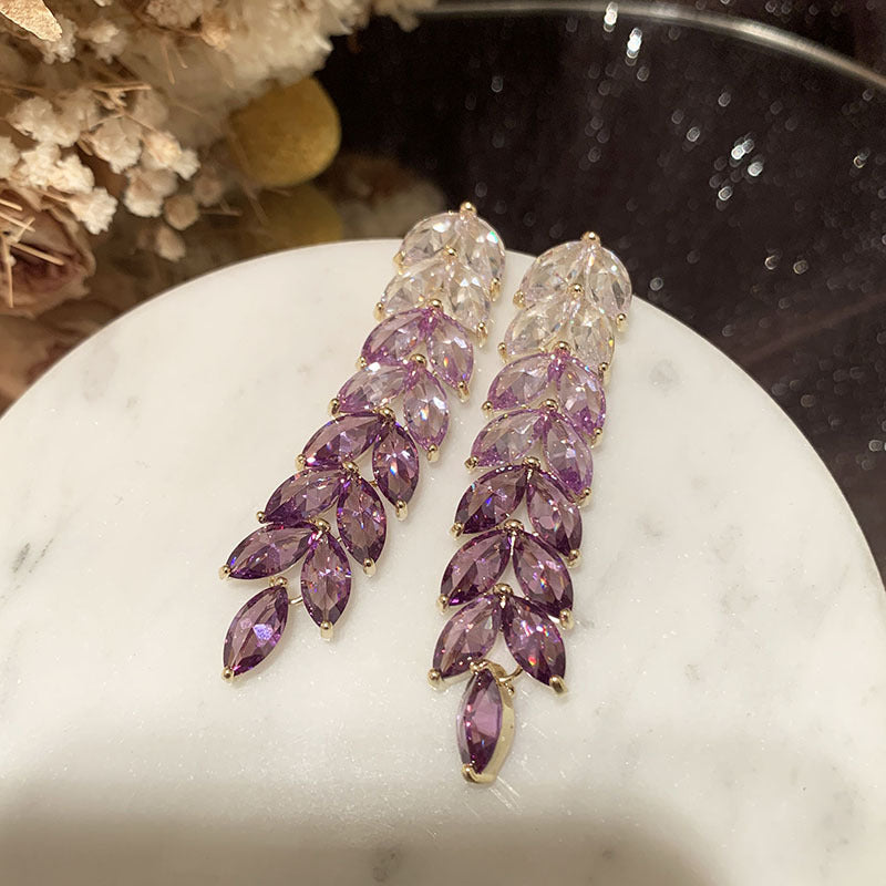 Long Transparent Purple Gradient Ear Earrings - 0 - Bijou Her -  -  - 