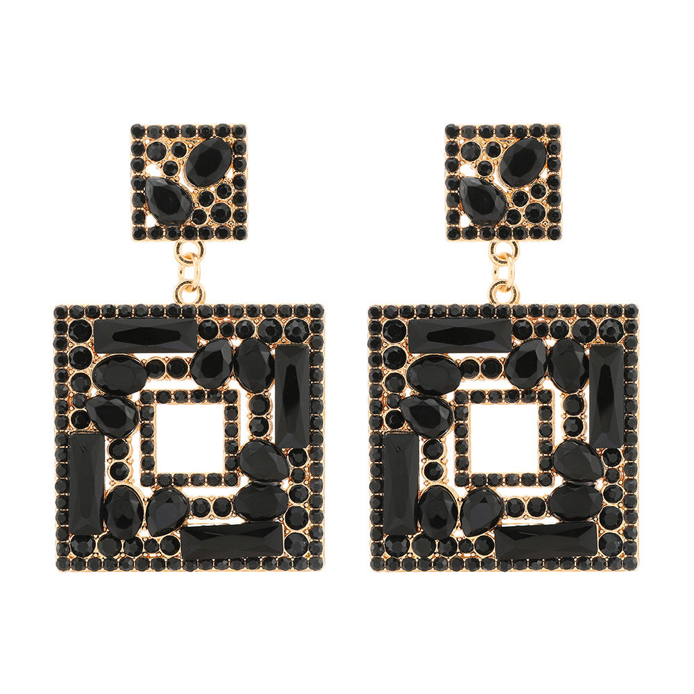 Large Plate Square Rhinestone-encrusted Stud Earrings Trendy Fashion Ornament - 0 - Bijou Her - Color -  - 