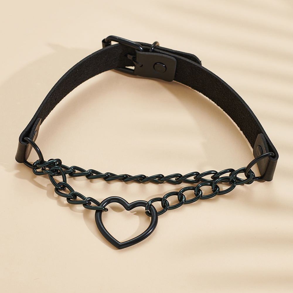 Gothic Heart PU Leather Chocker Pendant Necklace Buckle Jewelry - 4 - Bijou Her -  -  - 
