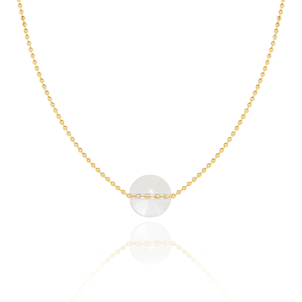 White Crystal Orb Small Bulb Necklace Collarbone Chain Titanium Steel Plated 18K Gold - 0 - Bijou Her - Color -  - 