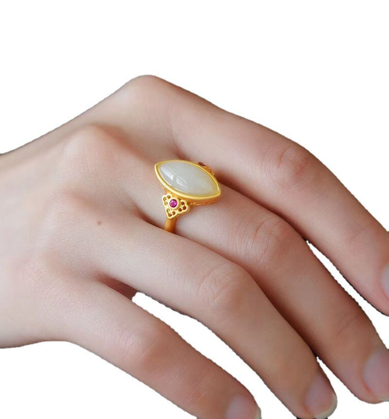 Hetian Jade Ring Silver Ancient Gold Grinding Technology - 0 - Bijou Her -  -  - 