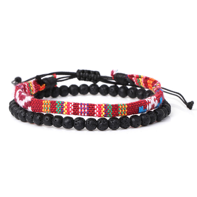 Men's Lava Volcanic Rock Bohemian Woven Bracelet Combination - 0 - Bijou Her - Color -  - 