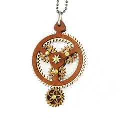 Kinetic Planetary Gear Necklace - Sustainable Wood, Moving Gears, 30" Length - Earrings - Bijou Her -  -  - 