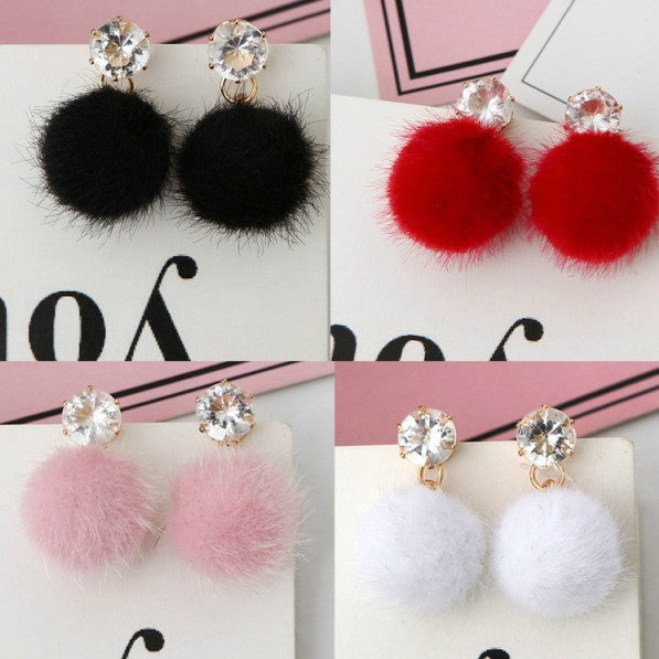 Rhinestone Hair Ball Long Earrings - 0 - Bijou Her -  -  - 