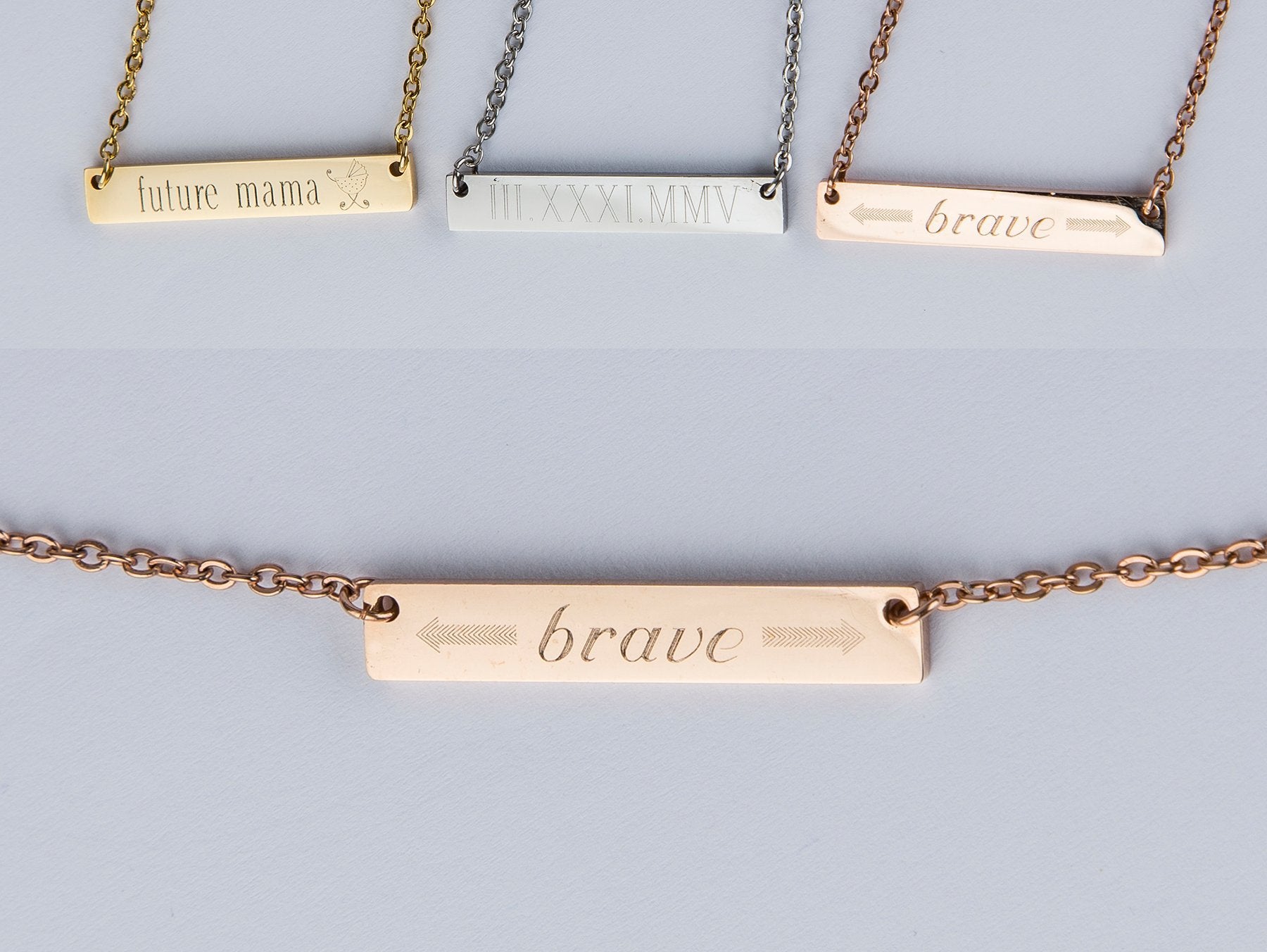 Personalized Brave Bar Necklace - Engraved Pendant in Steel, Rose Gold, or Gold Plating - Jewelry & Watches - Bijou Her -  -  - 