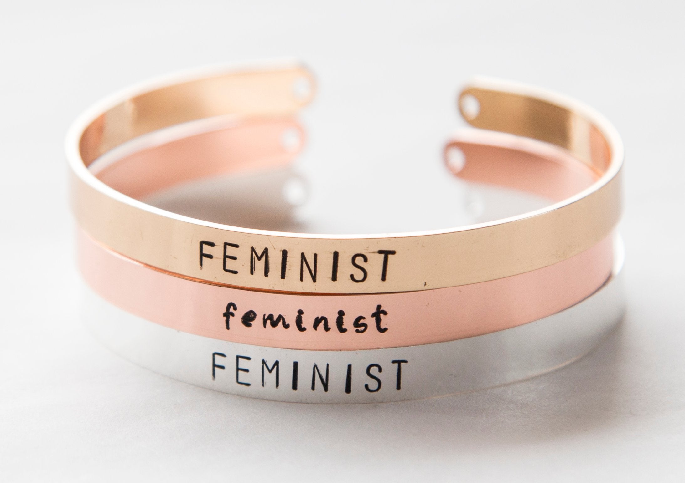 Hand-Stamped Feminist Cuff Bracelet - Adjustable Gold-Plated Copper Jewelry for Women - Jewelry & Watches - Bijou Her -  -  - 