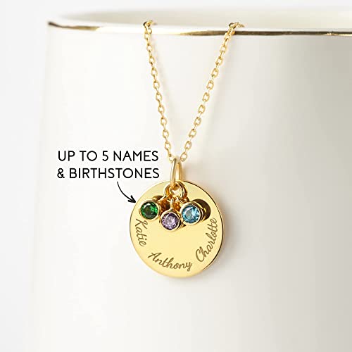 Personalized Mother Necklace with Birthstones and Kids Names - 925 Sterling Silver and 18K Gold Plated Jewelry Gift for Mom and Grandmother - Necklaces - Bijou Her -  -  - 