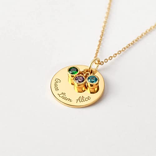 Personalized Mother Necklace with Birthstones and Kids Names - 925 Sterling Silver and 18K Gold Plated Jewelry Gift for Mom and Grandmother - Necklaces - Bijou Her -  -  - 