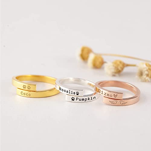 Personalized Pet Name Ring - 925 Sterling Silver, 18K Gold Plated, Dog or Cat Lover Gift, Pet Loss Sympathy Gift - Rings - Bijou Her -  -  - 