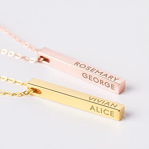 Personalized 4-Sided Bar Necklace for Moms - Kids' Names & More | 925 Sterling Silver & 18K Gold Plated - Necklaces - Bijou Her -  -  - 