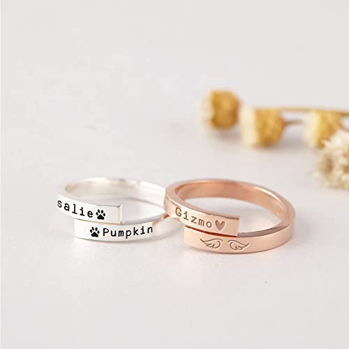 Personalized Pet Name Ring - 925 Sterling Silver, 18K Gold Plated, Dog or Cat Lover Gift, Pet Loss Sympathy Gift - Rings - Bijou Her -  -  - 