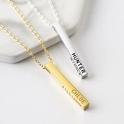 Personalized 4-Sided Bar Necklace for Moms - Kids' Names & More | 925 Sterling Silver & 18K Gold Plated - Necklaces - Bijou Her -  -  - 