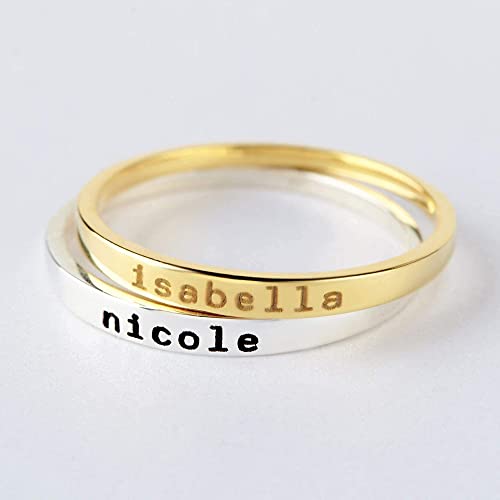 Personalized Stackable Name Rings - 925 Sterling Silver & 18K Gold Plated Options - Rings - Bijou Her -  -  - 