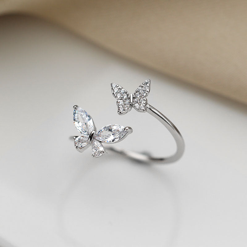 S925 Sterling Silver Butterfly Ring Female - 0 - Bijou Her - Color -  - 