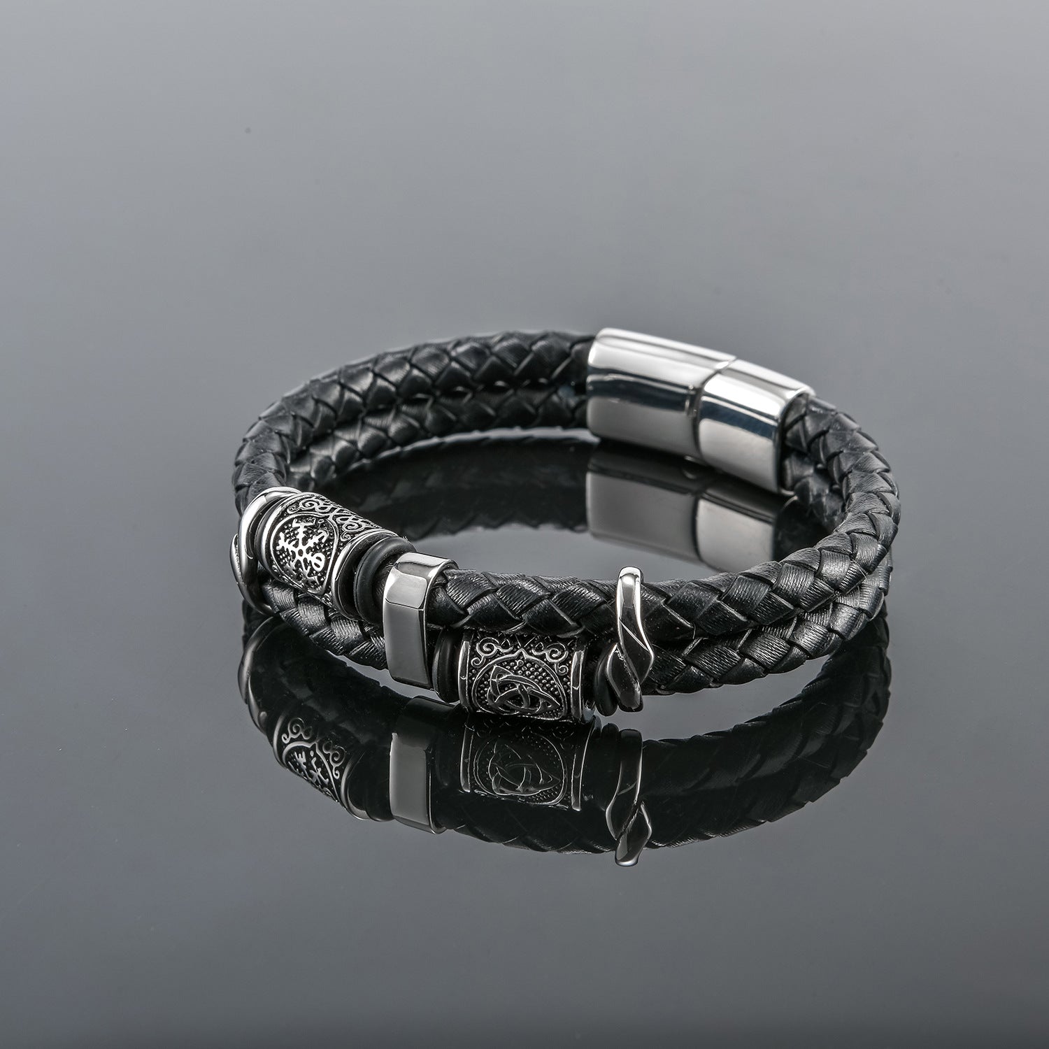 Stainless Steel Men's Multi-layer Leather Knitting Bracelet - 0 - Bijou Her -  -  - 