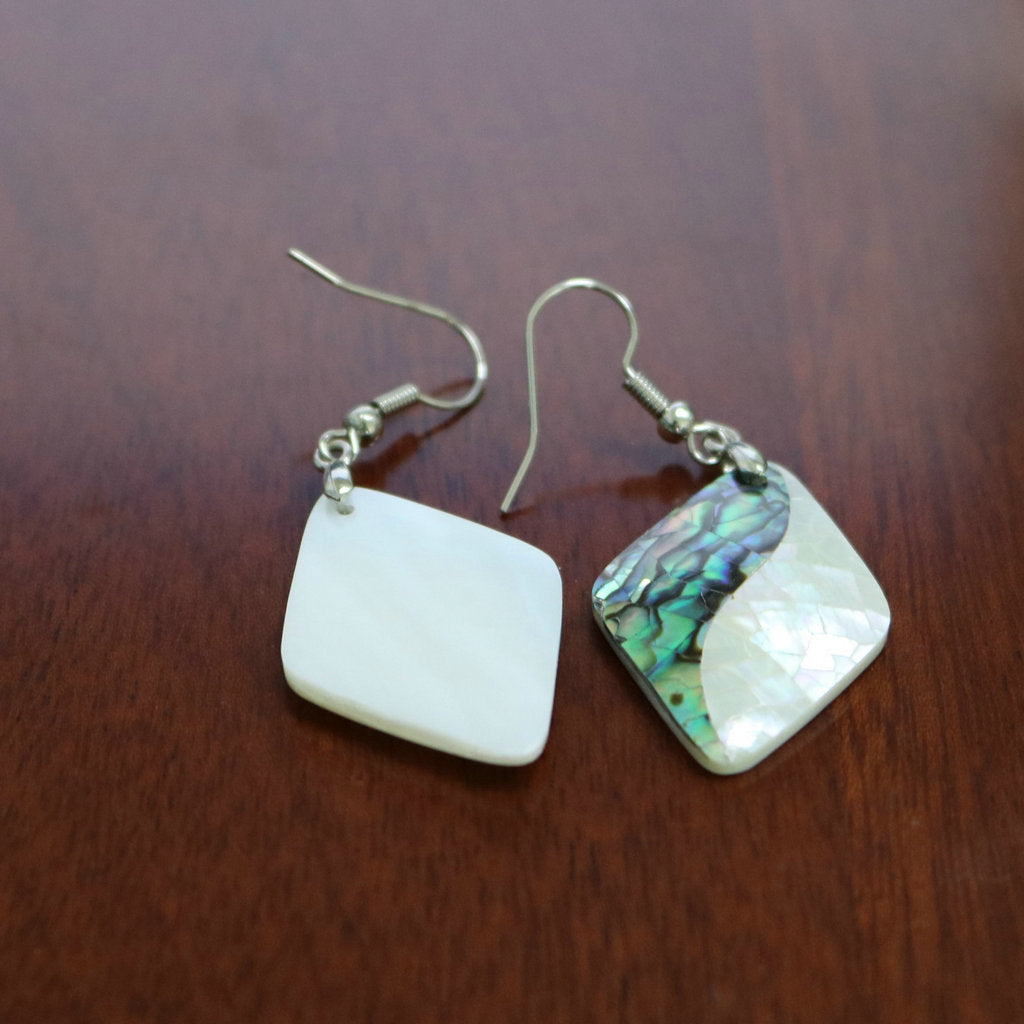 Prismatic White And Green Abalone Shell Earrings - 0 - Bijou Her -  -  - 