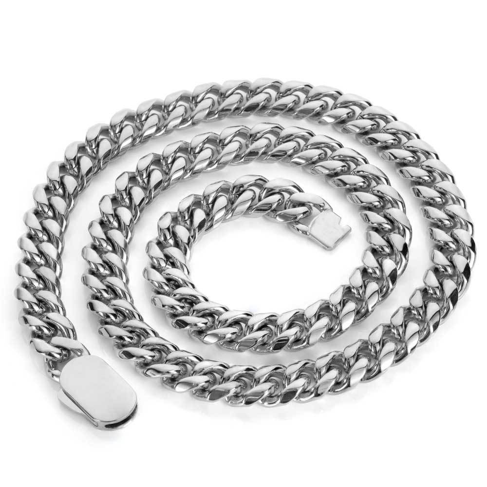 New Cuban Necklace Oval Titanium Steel - 0 - Bijou Her -  -  - 