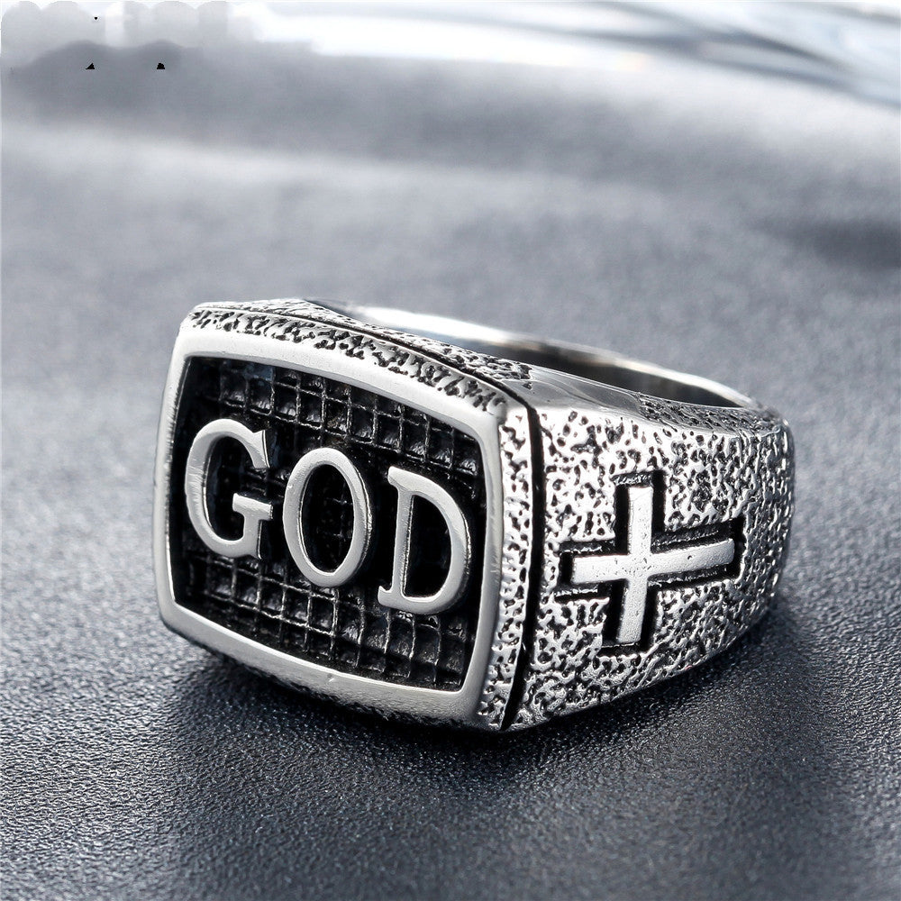 Personality Retro Religious Cross God Men's Titanium Steel Ring - 0 - Bijou Her - Color - size - 