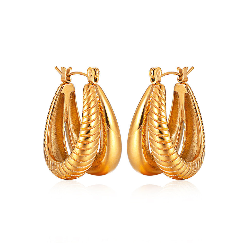 Stainless Steel 18K Gold Geometric Double Layer Earrings - 0 - Bijou Her - Color -  - 