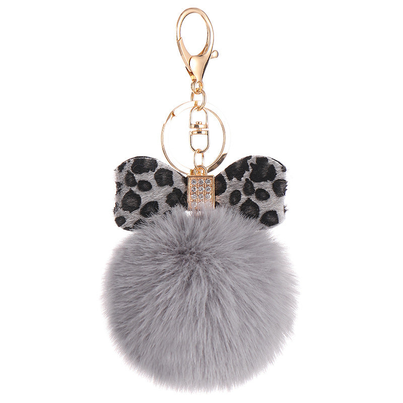 Leopard Bow Fur Ball Schoolbag Pendant Key Chain - 0 - Bijou Her - Color -  - 