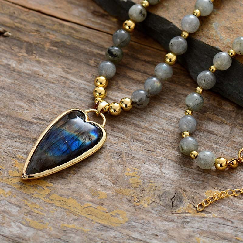 Labradorite Love Pendant Necklace High Quality - 0 - Bijou Her -  -  - 