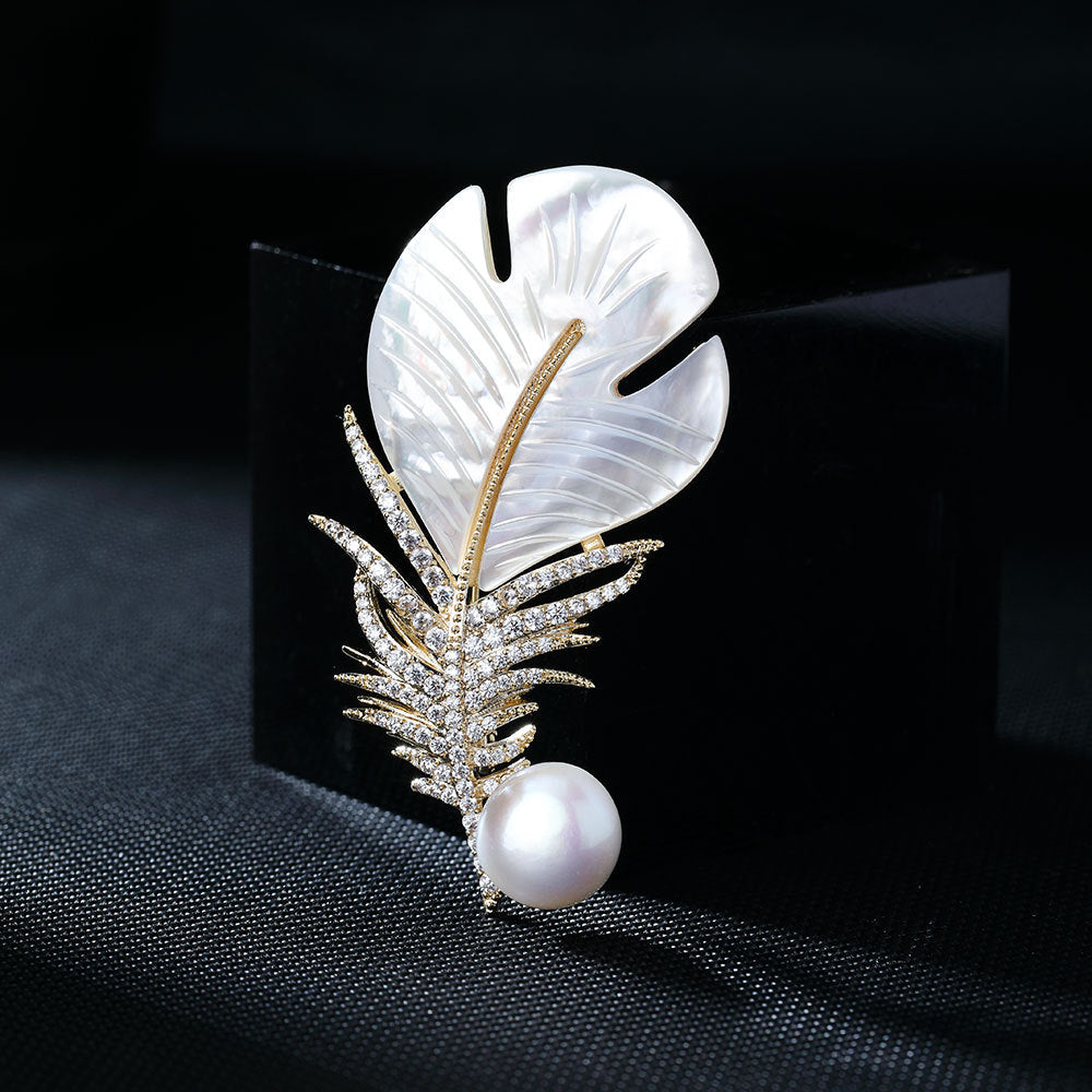 Luxury Seashell Natural Freshwater Pearl Brooch - 0 - Bijou Her - Color -  - 