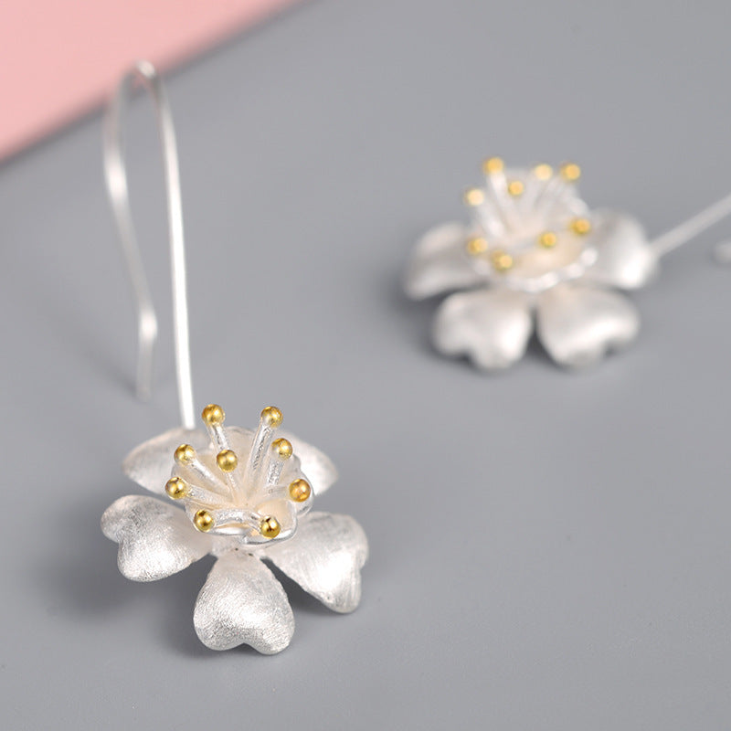 Long Jewelry Craft Flower Gold-plated S925 Sterling Silver Earrings - 0 - Bijou Her -  -  - 