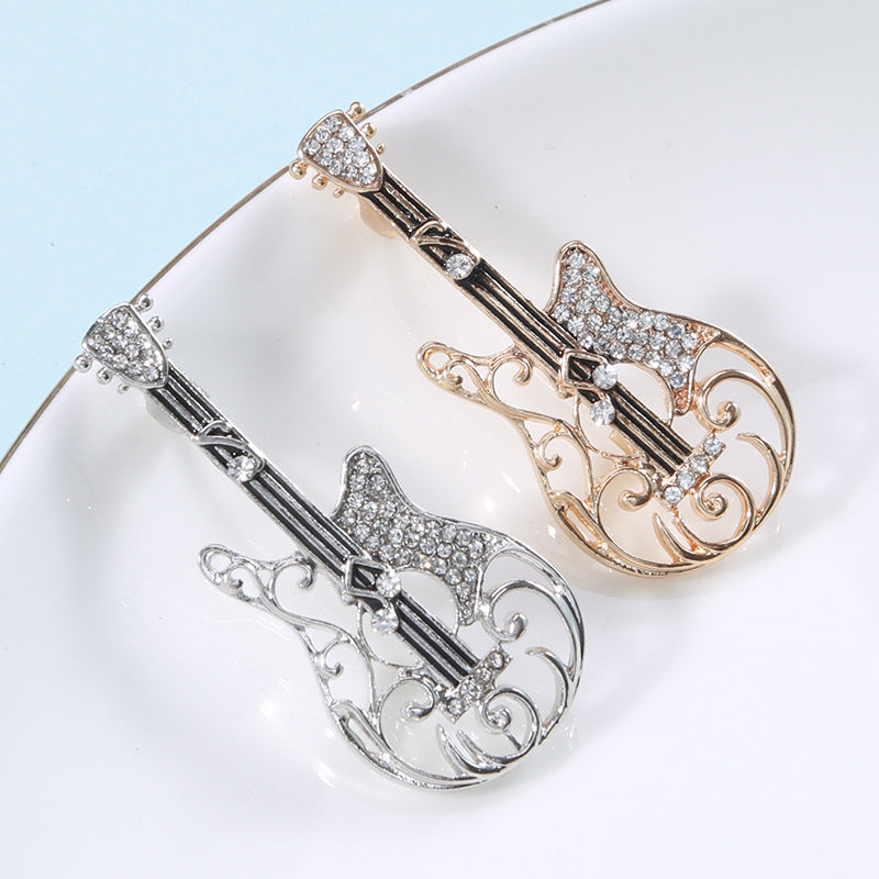 Women's Vintage And Versatile Diamond Guitar-shaped Brooch - 0 - Bijou Her -  -  - 