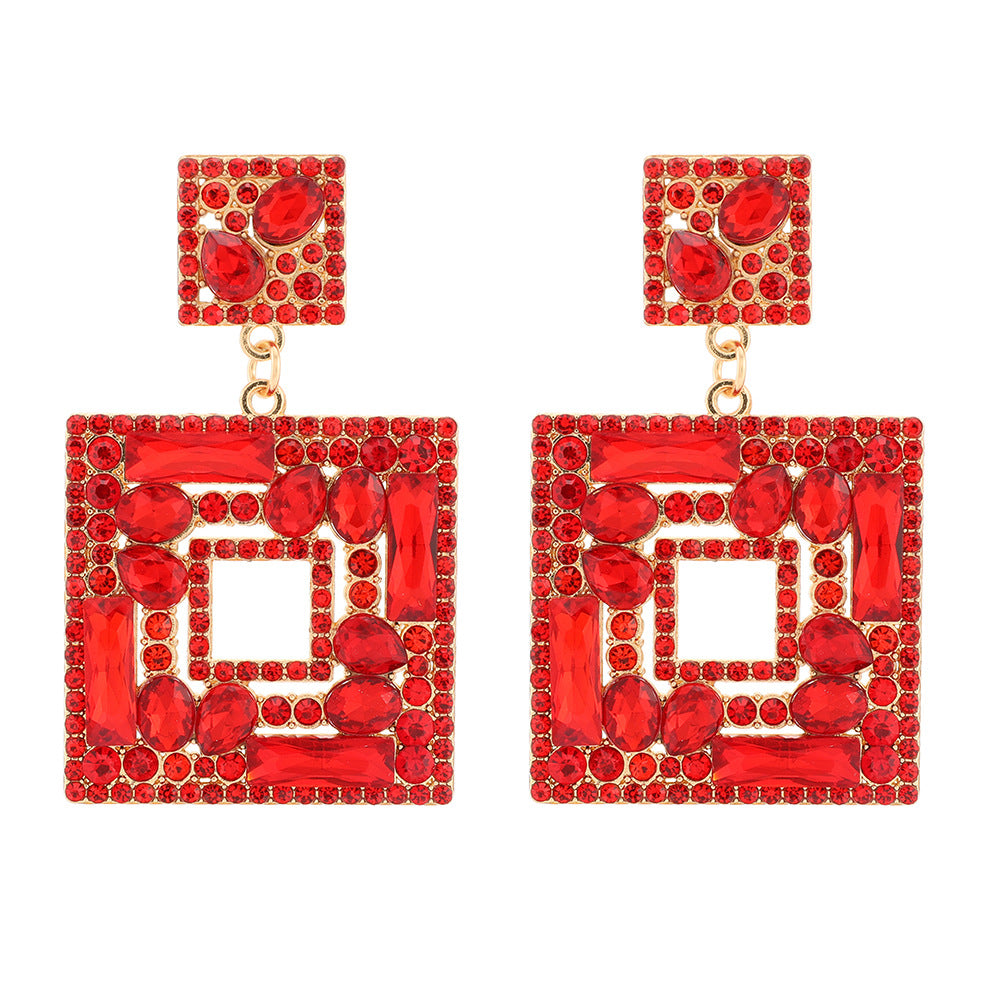 Large Plate Square Rhinestone-encrusted Stud Earrings Trendy Fashion Ornament - 0 - Bijou Her - Color -  - 