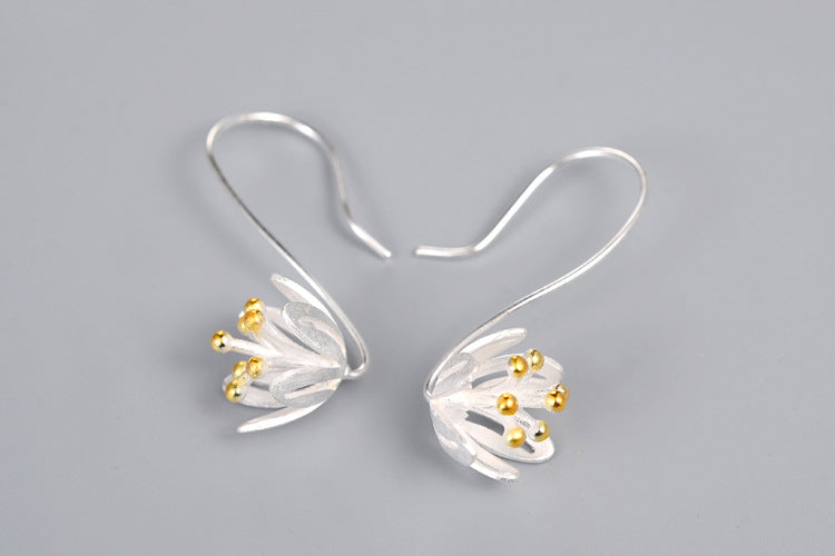 S925 Sterling Silver Thailand Craft Flower Temperament Earrings - 0 - Bijou Her -  -  - 